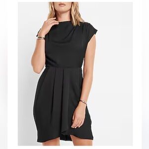 Express Black Draped Cowl Neck Pleated Mini Sheath Dress